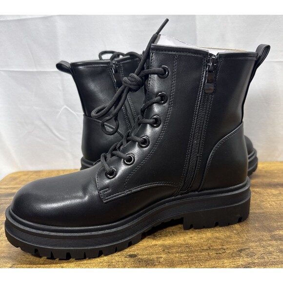 Dream Pairs Womens Black Leather Lace Up Combat Ankle Boots Size 8.5 - Picture 9 of 14